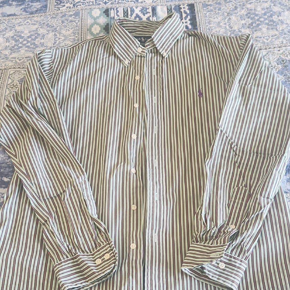 Ralph Lauren Green and White And Red Casual Button Down Shirt